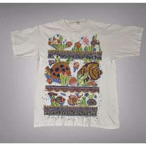 Vintage Silver Screen T's USA Artsy Art Aquarium Fish Colorful Women's Shirt